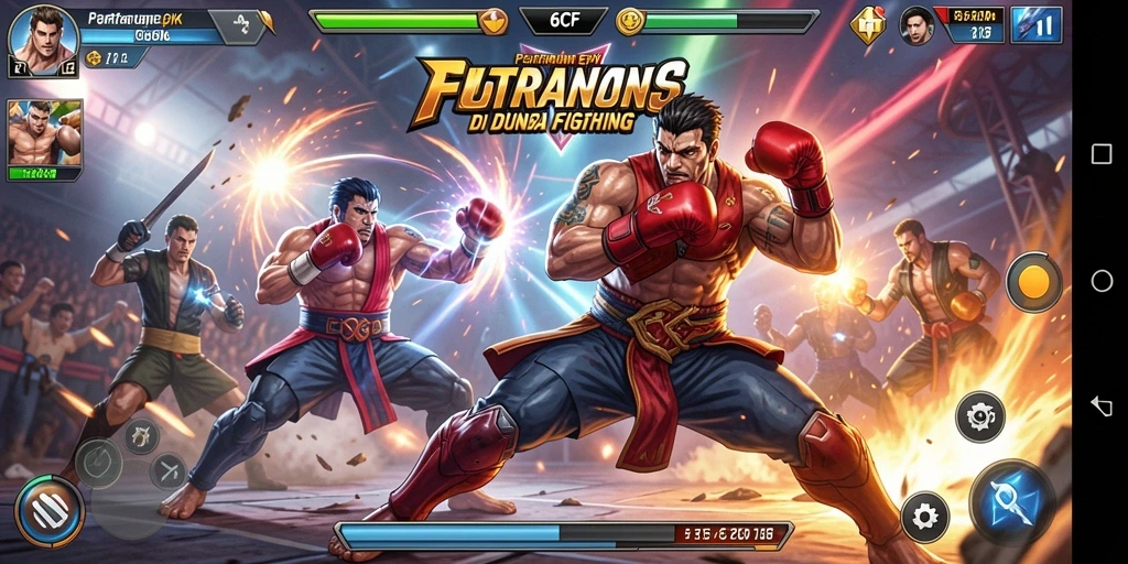 Gameplay seru dari 6CF dengan pertarungan karakter yang unik.