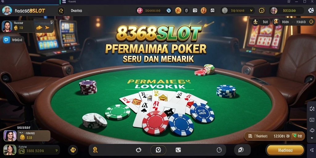 Screenshot permainan 8368SLOT menampilkan meja Poker yang ramai.