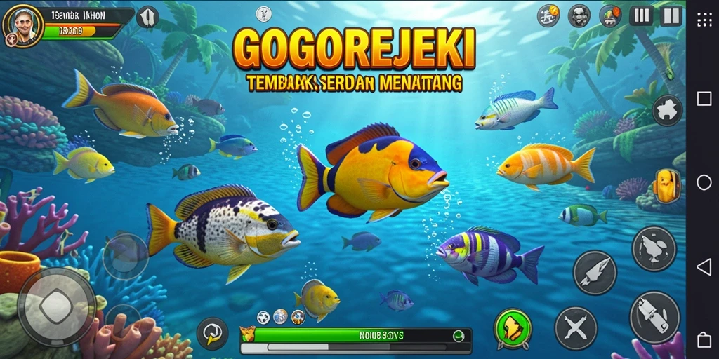 Tampilan gameplay GOGOREJEKI dengan aksi menembak ikan yang mendebarkan.