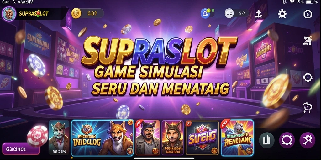 Screenshot gameplay SUPRASLOT yang menunjukkan mesin slot berputar.